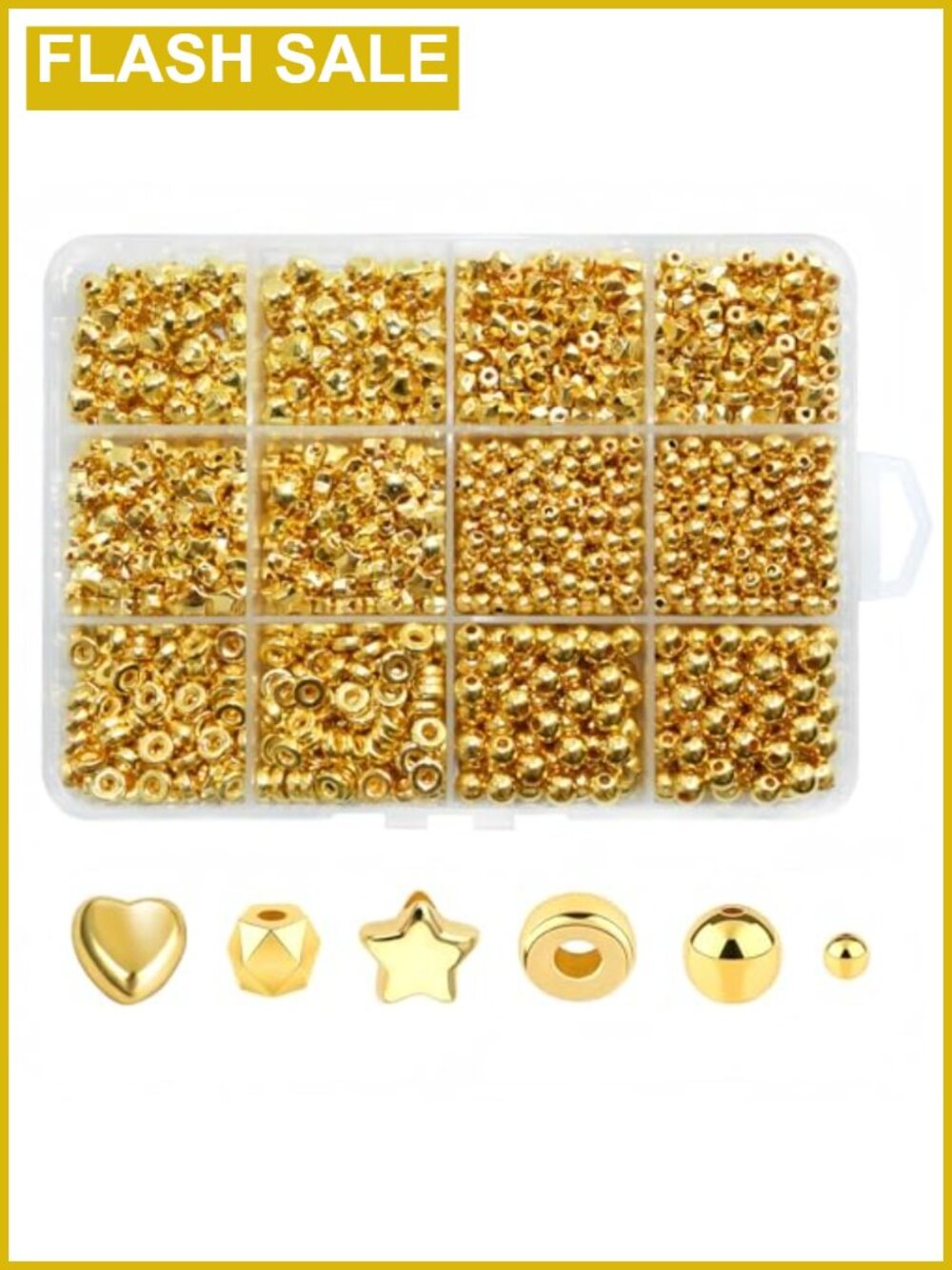1500pcs Gold Spacer Beads Set Assorted Sizes Shapes for Jewelry Making